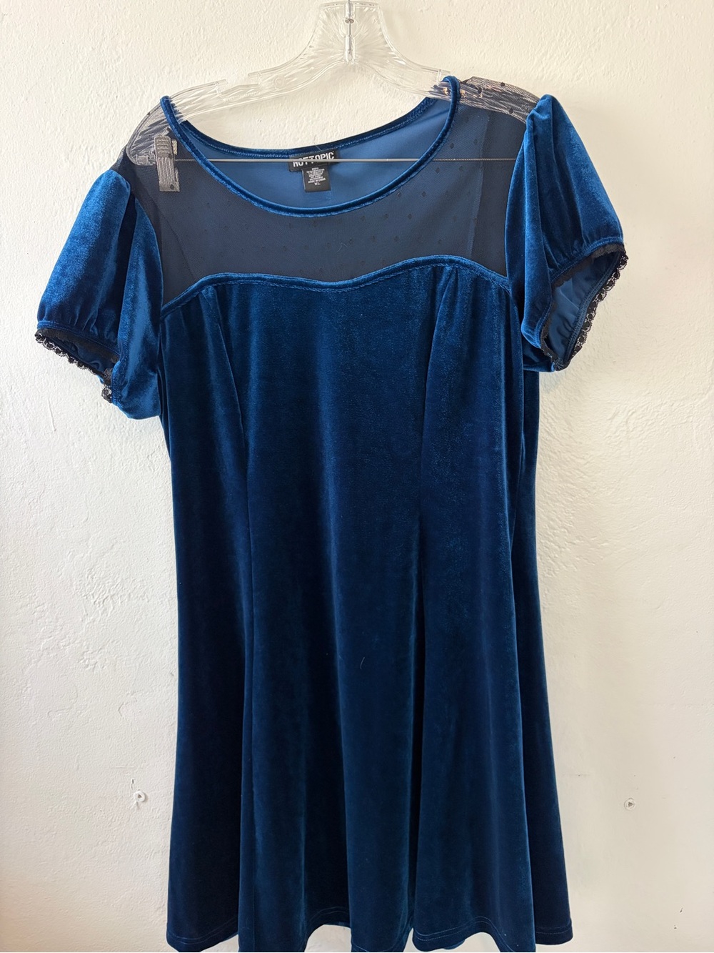 Hot Topic Velvet Mesh Yoke Dress - Blue